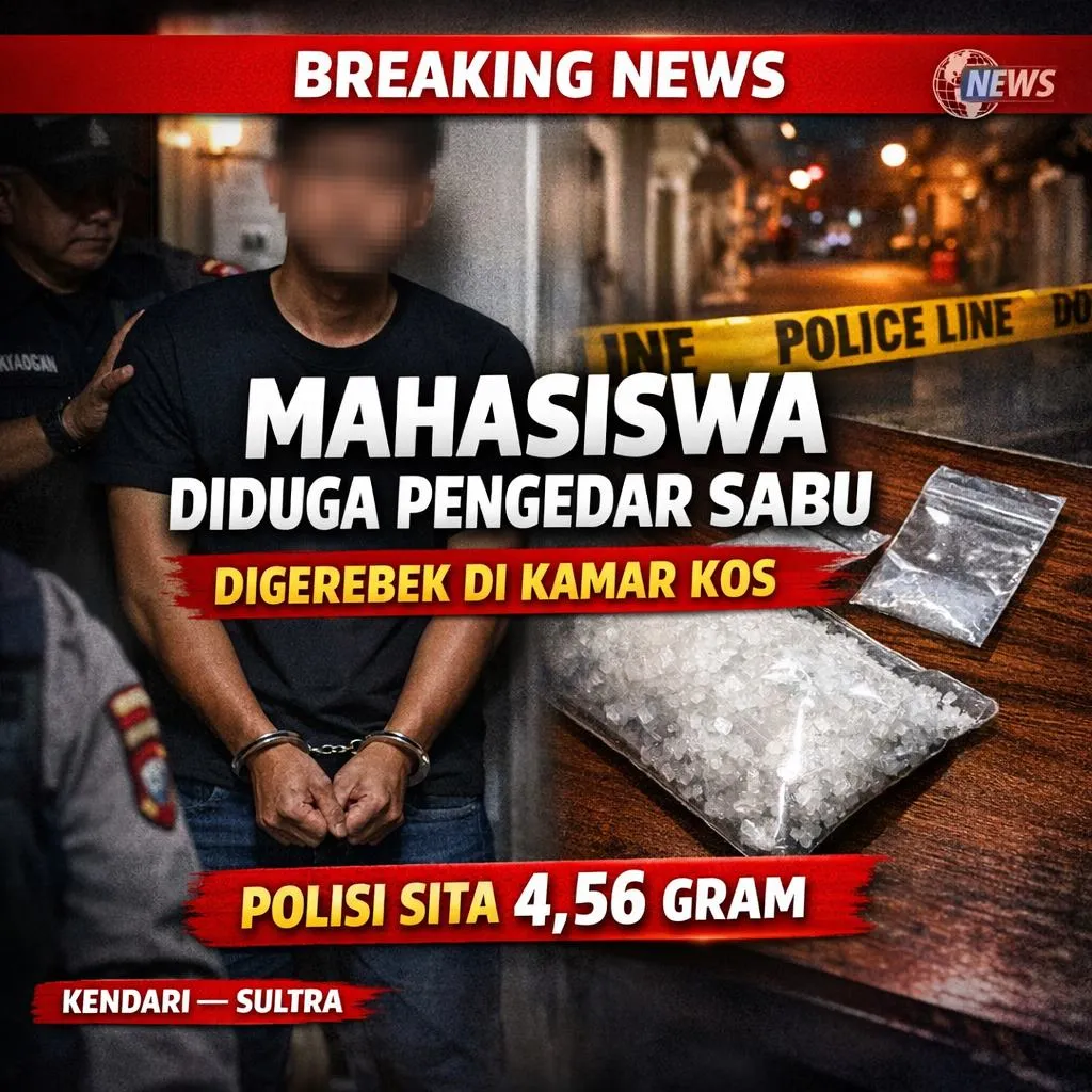 Digerebek di Kamar Kos, Mahasiswa di Kendari Diduga Edarkan Sabu Polisi Sita 4,56 Gram Barang Bukti