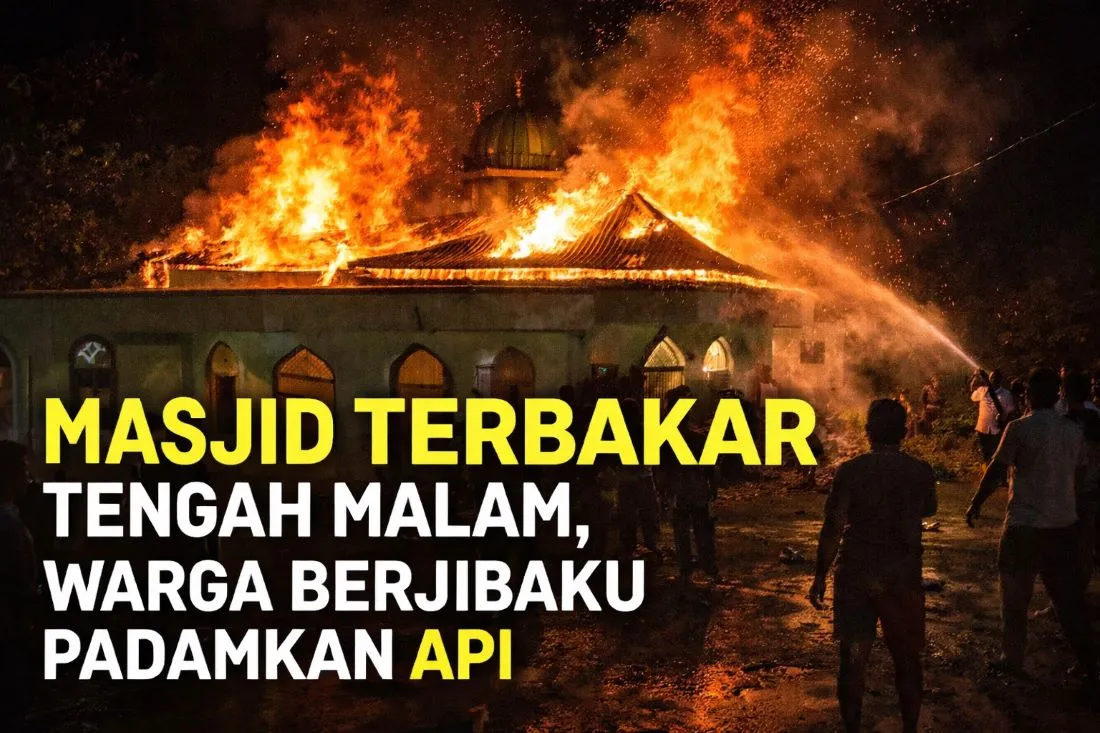 Masjid Jami’ Alfatah di Bombana Terbakar Tengah Malam, Warga Berjibaku Padamkan Api