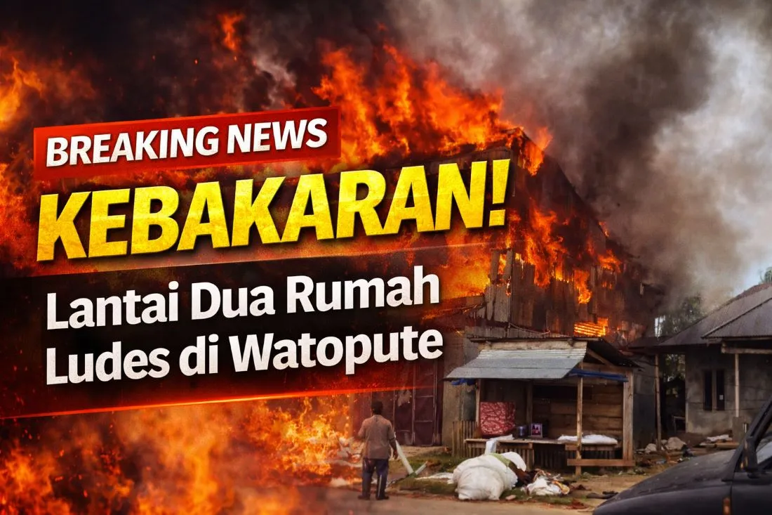 Kebakaran Heboh di Watopute, Lantai Dua Rumah Ludes Jelang Lebaran