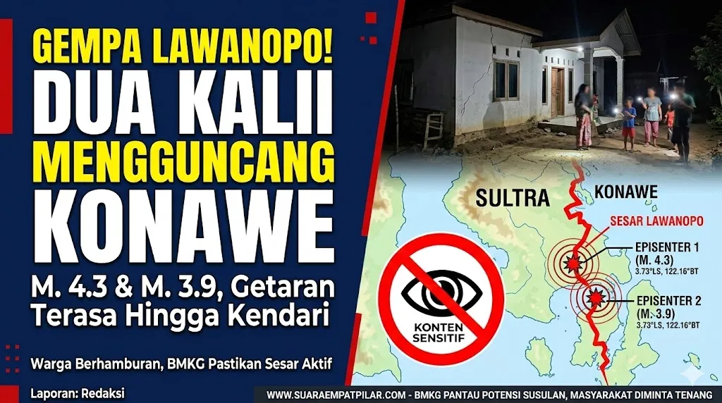 Gempa Konawe Hari Ini Akibat Sesar Lawanopo, Dua Kali Guncang Sultra