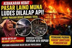 Kebakaran Pasar Laino Muna, Lapak Pakaian Bekas Ludes Dilalap Api