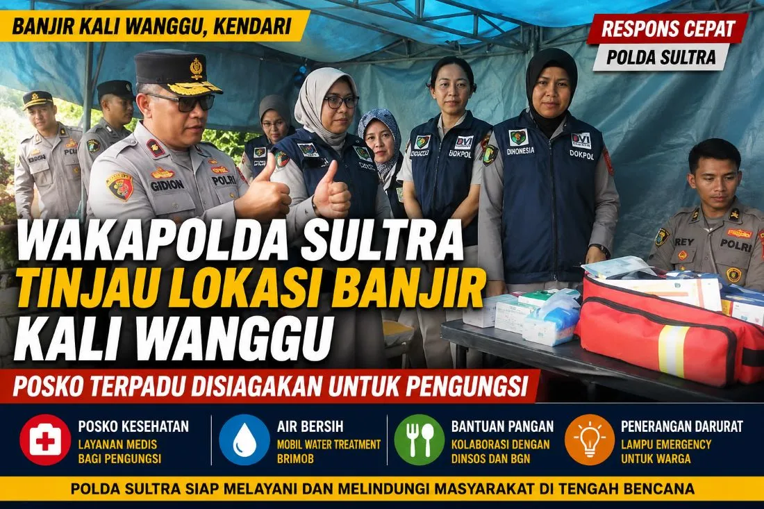 Wakapolda Sultra Tinjau Banjir Kali Wanggu, Posko Terpadu Disiagakan untuk Pengungsi