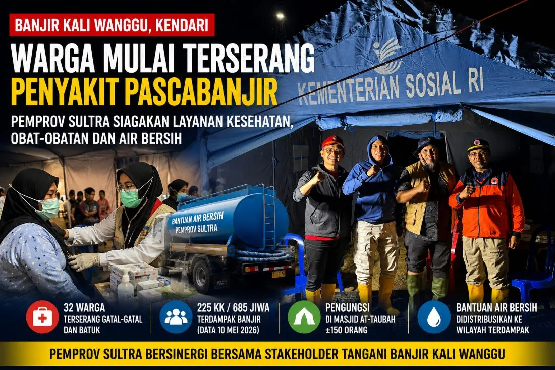 Warga Terdampak Banjir Kali Wanggu Mulai Terserang Penyakit, Pemprov Sultra Siagakan Layanan